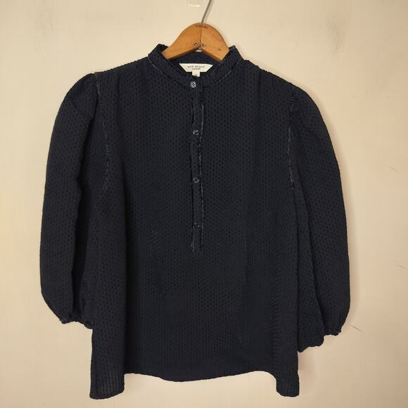 Max Studio Balloon Sleeve Top Velvet Trim - Picture 3 of 9